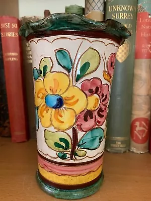 Buy Vintage Italian Vase Floral Hand Painted Clay Traditional Style - Great Shape! • 14.99£