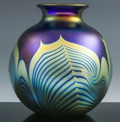 Buy Stunning Large Signed Correia 1981 Pulled Feather Iridescent Art Glass Vase N/r • 163.67£