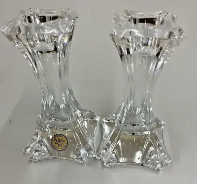 Buy PAIR Bohemia 24% Lead Crystal Candle Holder Czech Republic 4 Inches • 18.59£