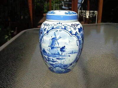 Buy Royal Delft  Ginger Jar With Lid Windmill  Blue, Holland Vintage • 94.86£