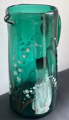 Buy Vintage Green Glass Painted Decorative Glass Jug 15 Cm Fluted, Snapped Pontil￼ • 6£