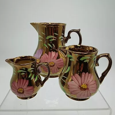 Buy X3 Wade Lustre Ware Copper Colour Jugs - Small, Medium & Large, Hand Decorated • 30£