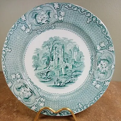 Buy Antique 1850s, Livesley, Powell & Co. (LP&Co) Green 'Abbey' Ironstone Plate 24cm • 6.95£