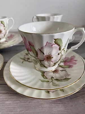 Buy Vintage SALISBURY Bone China Tea Set 4 Teacups & Saucers Floral Design RARE  • 75£