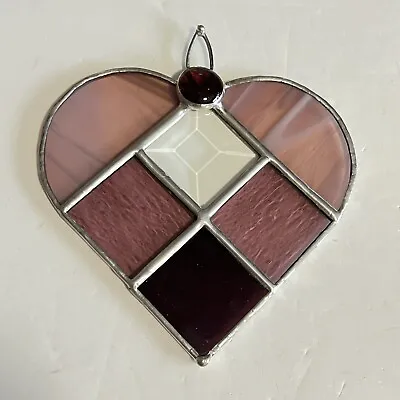 Buy Stained Glass Heart Suncatcher Purple Leaded Crystal Bevel Handcrafted • 25.05£