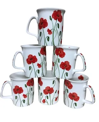 Buy Set Of 6 Stem Poppy Mugs Fine Bone China Marlborough Tea Coffee Sets • 23.99£