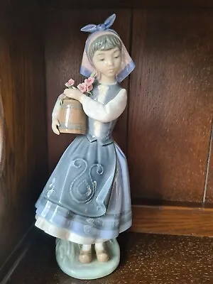 Buy Lladro    Budding Blossoms   Girl With Bucket Flowers Retired Large Figurine.  • 52£