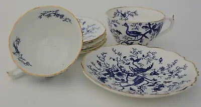 Buy VTG Set Of Coalport  Cairo  Blue And White Snack Cups,  Side Plates And Saucer • 71.13£