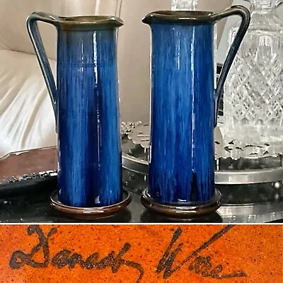 Buy 👀rare Antique Pair Bourne Denby Ware Electric Blue Stoneware Jug Pitcher 9.5”🎁 • 175£