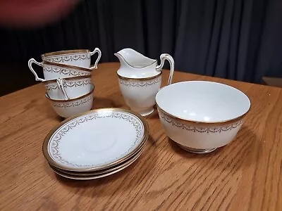 Buy Vintage Crown Staffordshire White Gold Regal Tea Set Cup Saucer Jug Bowl • 35£