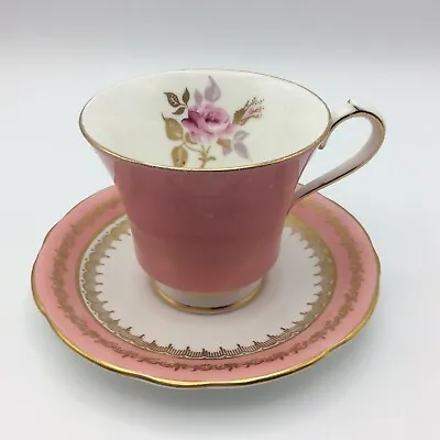 Buy Aynsley Bone China Teacup & Saucer Set - Pink Flower Gold Trim • 24£