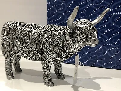 Buy Silver Highland Cow Scottish Farm Gift Figurine Ornament Figure • 14.79£