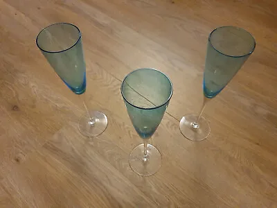 Buy Set Of Three Green John Lewis Champagne Flutes Prosecco Glasses Wine Glassware • 24.99£