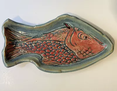 Buy Studio Art Pottery British Columbia Canada Fish Trinket Dish 8 X5  Blue Red • 26.45£