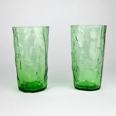 Buy Two Morgantown Green Crinkle Glass Iced Tea 12 Oz Tumbler 1940’s West Virginia • 30.31£