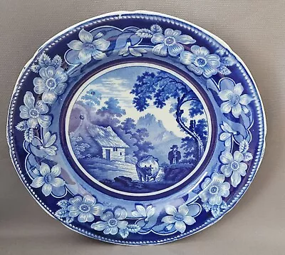 Buy Ridgway Pearlware Blue White Cowman Pattern Dinner Plate 1810 • 20£