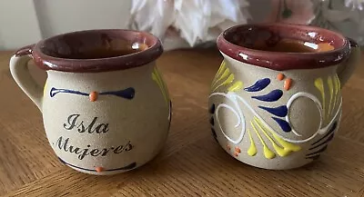 Buy ISLA MUJERES MEXICO Beautiful Handpainted Clay Cup Pottery Mugs SET OF 2 • 18.90£