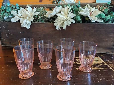 Buy Vintage Anchor Hocking Pink 5  Old Colony  Lace Edge  Footed Tumblers 10.5oz (6) • 253.19£