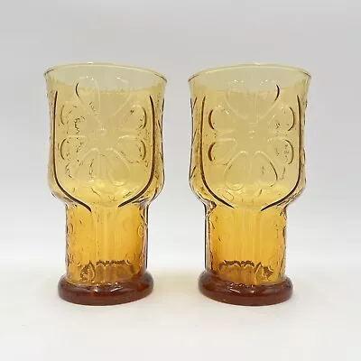 Buy Set Of 2 Vintage 70’s Libbey Garden Daisy Amber Gold Glass Tumbler 16oz • 15.16£