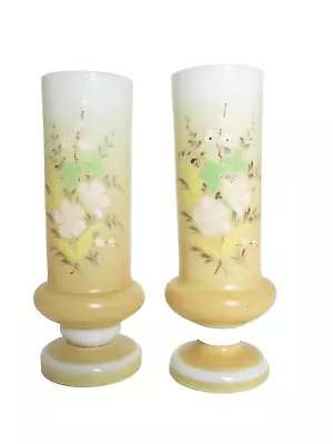 Buy LOVELY ANTIQUE 19th CZECH BOHEMIAN CAMEO RELIEF MILK OPALINE GLASS PAINTED VASES • 24.99£