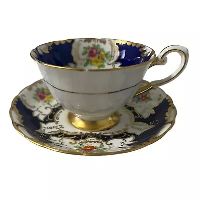 Buy Tuscan Fine China Royal Blue Floral Teacup And Saucer Gold Trim • 47.39£