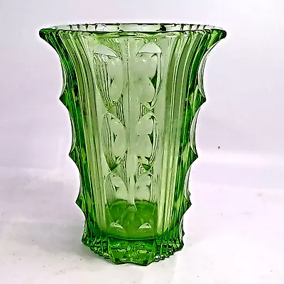 Buy Vintage Green Glass Vase / Cut Glass / Large • 19.99£