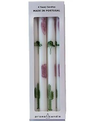 Buy Disco Cowgirl  - Set Of 4 White Unscented Taper Candles -Cactus/cowboy Boots/hat • 15.43£