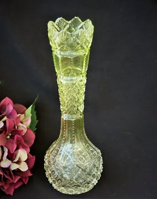 Buy Antique Vaseline Pearline Glass Vase Cut Glass • 59.99£