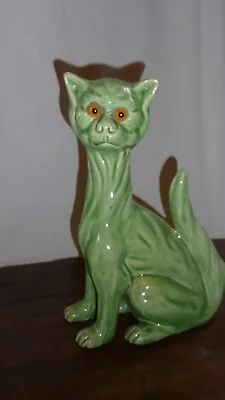 Buy Vintage Torquay Aller Vale Pottery Green Grotesque Cat Glass Eyes 20 Cm Tall • 135£
