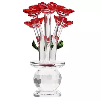 Buy  Crystal Desktop Decor Glass Rose Flower Red Home Dining Room Table Ornaments • 24.15£