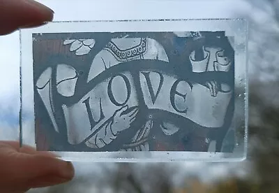 Buy Stained Glass Love Piece Permanently Kiln Fired Handmade Small  7 Cm X 4.5 Cm • 20£