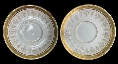 Buy 2 Antique Cauldon England N64 Gold Brown Greek Key Tea Cup Saucers 1910 Tiffany • 11.95£