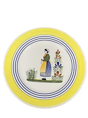 Buy QUIMPER 11” Dinner Plate Brenot Woman Yellow Hand Painted F176 D318 IL Henriot • 66.50£