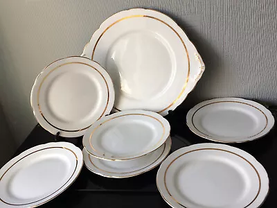 Buy Vintage Royal Stafford Bone China CAKE Plate Set Of 6 Dessert Plates Gold Gilden • 30£