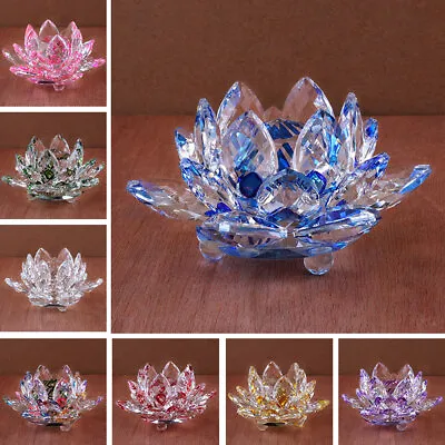 Buy Gift 80mm Quartz Crystal Lotus Flower Crafts Glass Fengshui Ornaments Decoration • 11.22£