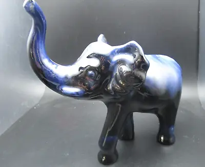 Buy Blue Mountain Pottery Elephant (Blue) W/Raised Trunk Figurine 9 X 8  • 33.07£