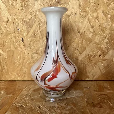 Buy Vintage Murano Art Glass White Red Brown Abstract Pattern Vase 22cm • 9.99£
