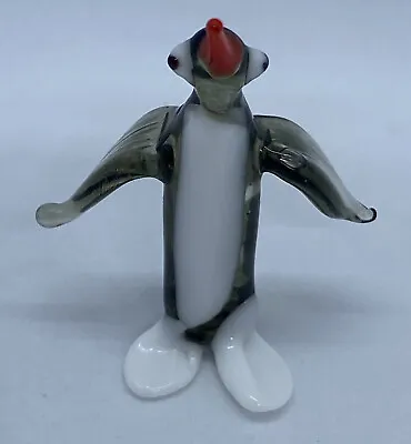 Buy Tiny Vintage Art Glass Penguin, Murano Style Clear Black And White With Red Beak • 12.50£