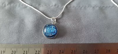 Buy Handmade Fused Dichroic Glass Pendant And 20 Inch Necklace - Blue Crackle • 4.50£
