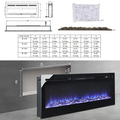 Buy 50~100 Inch Electric LED Fireplace Real Flame Effect Inch Black Glass Heater • 179.95£