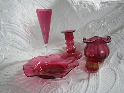 Buy 5 Pieces , Bundle Of Cranberry  Glass Items • 5.99£