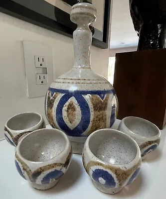 Buy Vintage 60s Ceramic Stoneware Sake Set Mid Century Modern Pottery Decanter Cups • 52.75£