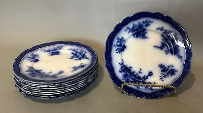 Buy 10 Antique Flow Blue Stanley Pottery Touraine 8-3/4  Salad Or Lunch Plates • 424.97£