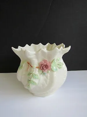 Buy Vintage Belleek Irish Porcelain Applied Pink Rose Spill Vase 5  Tall • 35.15£