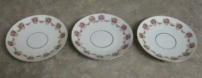 Buy Set Of 3 Antique Pm Bavaria Saucers Early 1900's #83 Pink Floral With Gold Trim • 14.20£