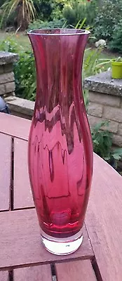 Buy Dartington Ruby And Clear Glass Vase With Etched Makers Mark. • 22£