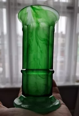 Buy Vintage Davidson's Green Column Cloud  Glass Vase 15cm Tall, 1930's • 29.99£