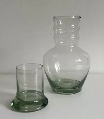 Buy Vintage 1940s Dunbar Glass Co Green Tinted Tumble Up Bedside Carafe • Hand Blown • 32.89£