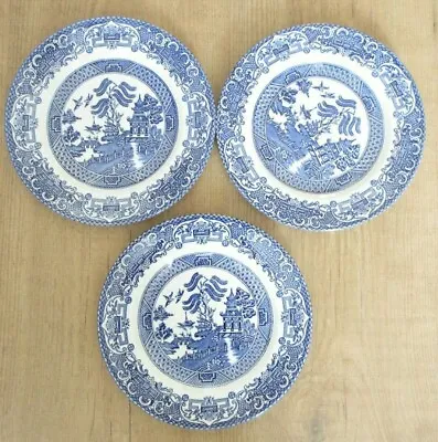 Buy Three Old Willow English Ironstone Cake Plates Blue & White China • 14.99£