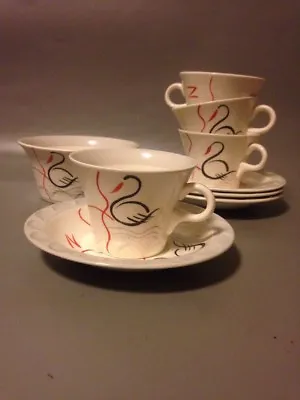 Buy Barratts Staffordshire Swan Lake 1950s Modernist Tea Set X4 Art Deco Mid Century • 49£